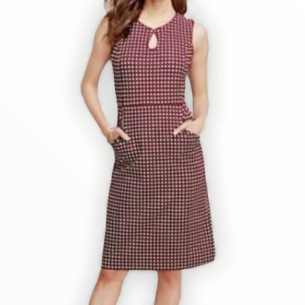 LANDS END Polka Dot Keyhole Sheath Ponte Dress Bias Cut Sleeveless Size 14